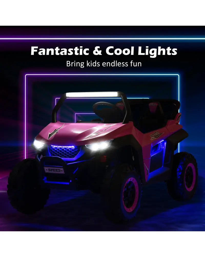 12V 2-Seater Kids Ride on UTV with Slow Start Function Music-Pink - Pink - Powered Ride On Toys