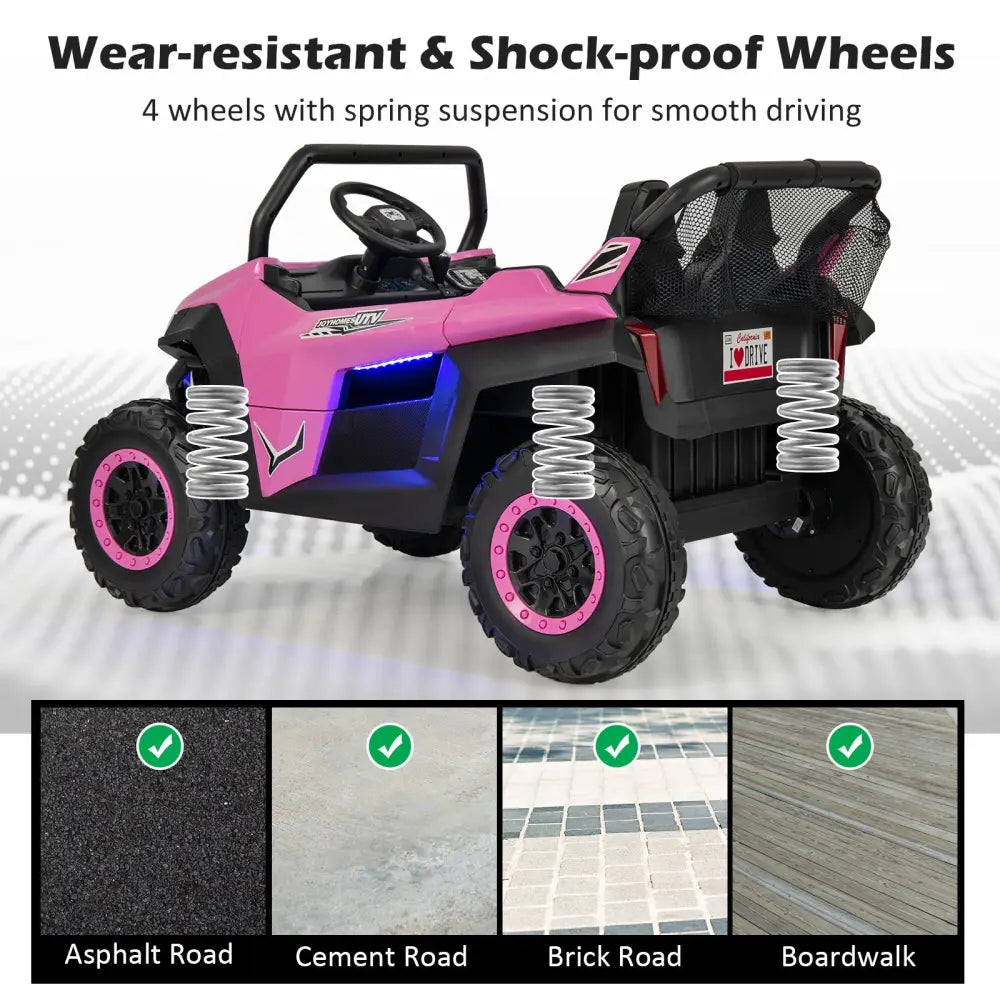 12V 2-Seater Kids Ride on UTV with Slow Start Function Music-Pink - Pink - Powered Ride On Toys