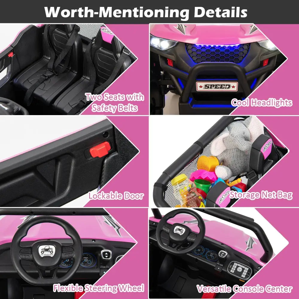 12V 2-Seater Kids Ride on UTV with Slow Start Function Music-Pink - Pink - Powered Ride On Toys