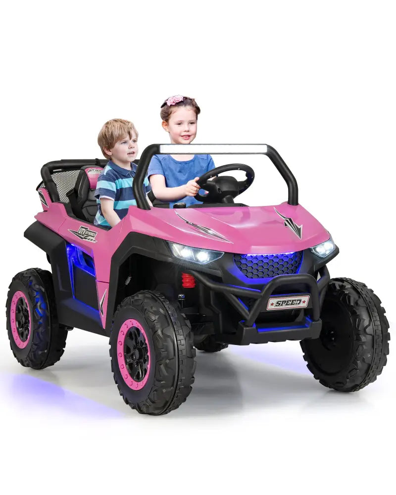 12V 2-Seater Kids Ride on UTV with Slow Start Function Music-Pink - Pink - Powered Ride On Toys