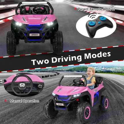 12V 2-Seater Kids Ride on UTV with Slow Start Function Music-Pink - Pink - Powered Ride On Toys