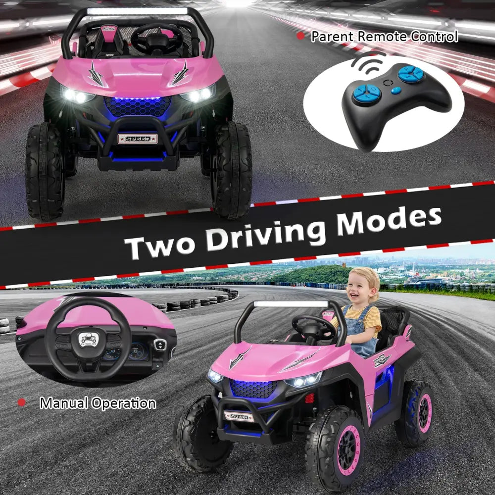 12V 2-Seater Kids Ride on UTV with Slow Start Function Music-Pink - Pink - Powered Ride On Toys