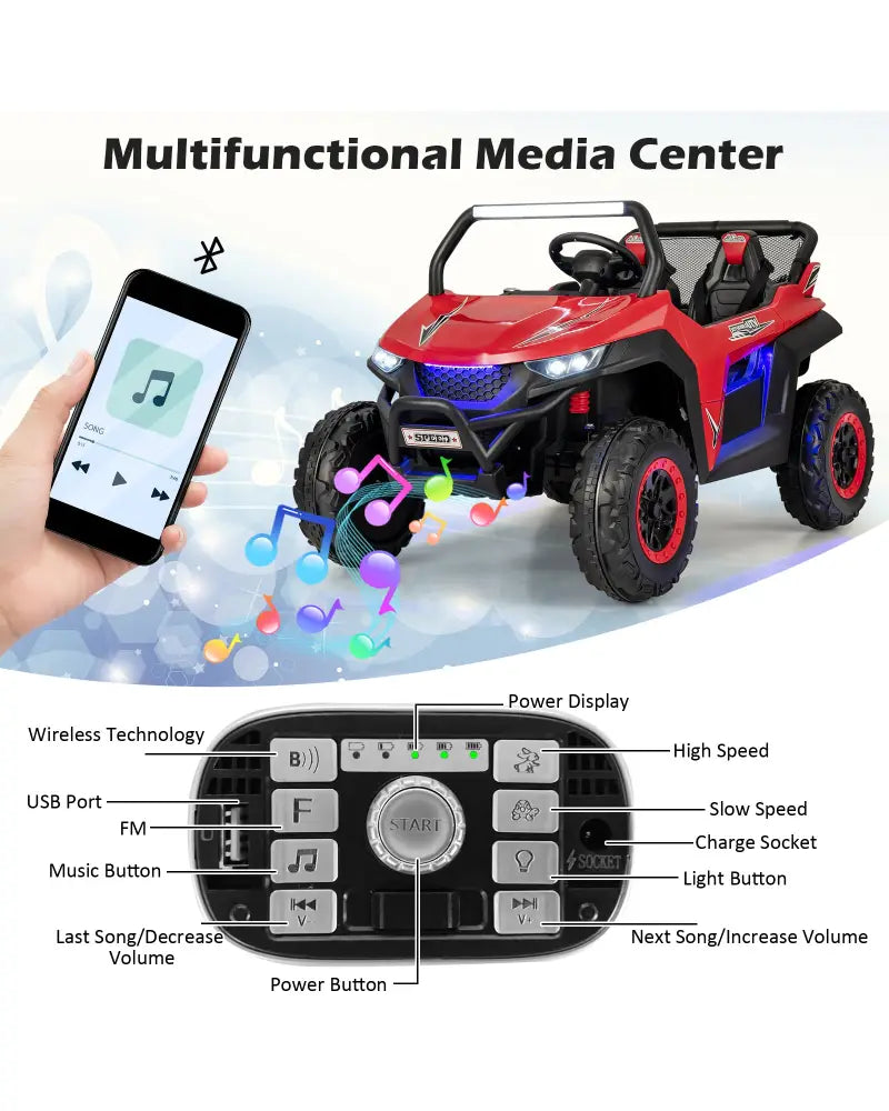 12V 2-Seater Kids Ride on UTV with Slow Start Function Music-Red - Red - Powered Ride On Toys