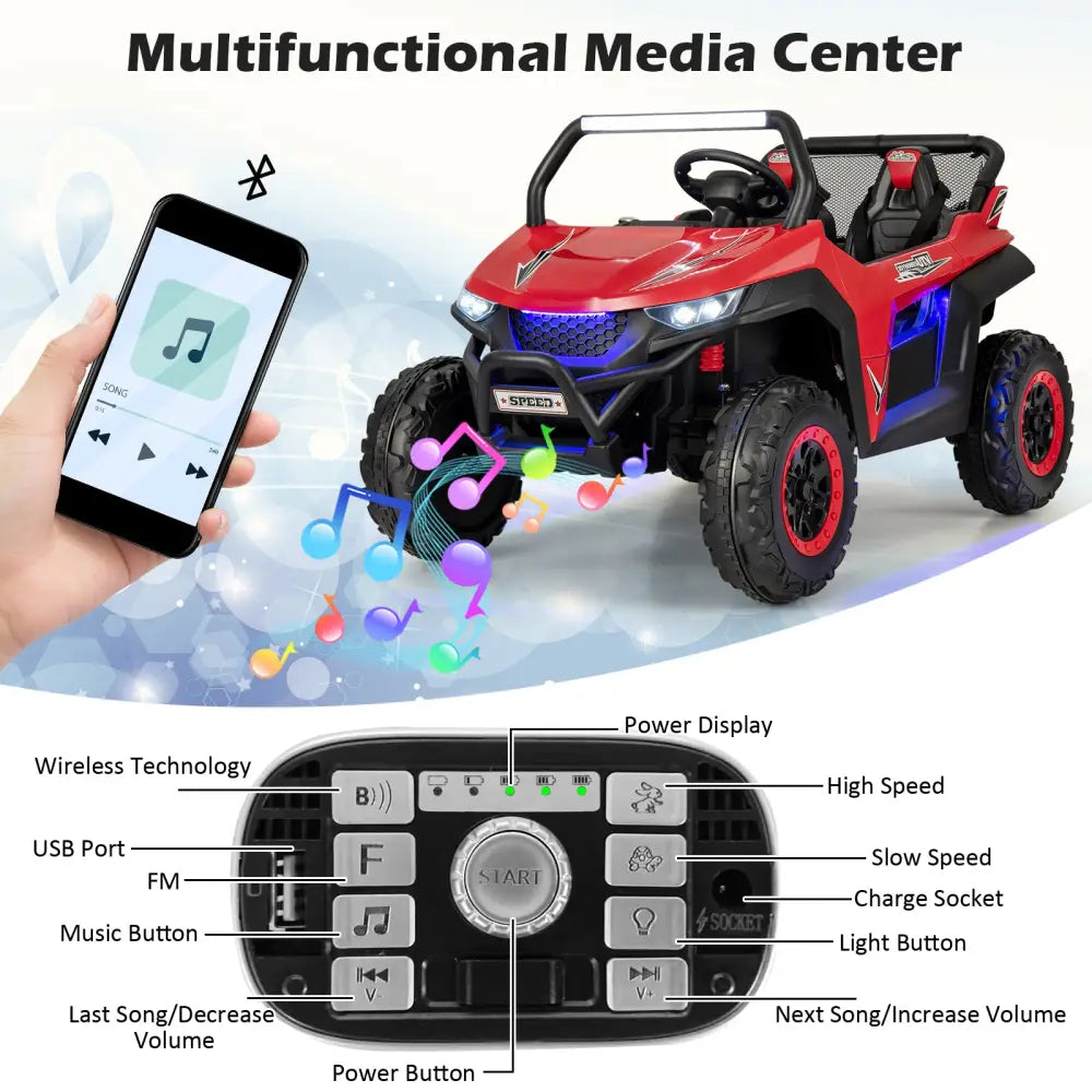 12V 2-Seater Kids Ride on UTV with Slow Start Function Music-Red - Red - Powered Ride On Toys