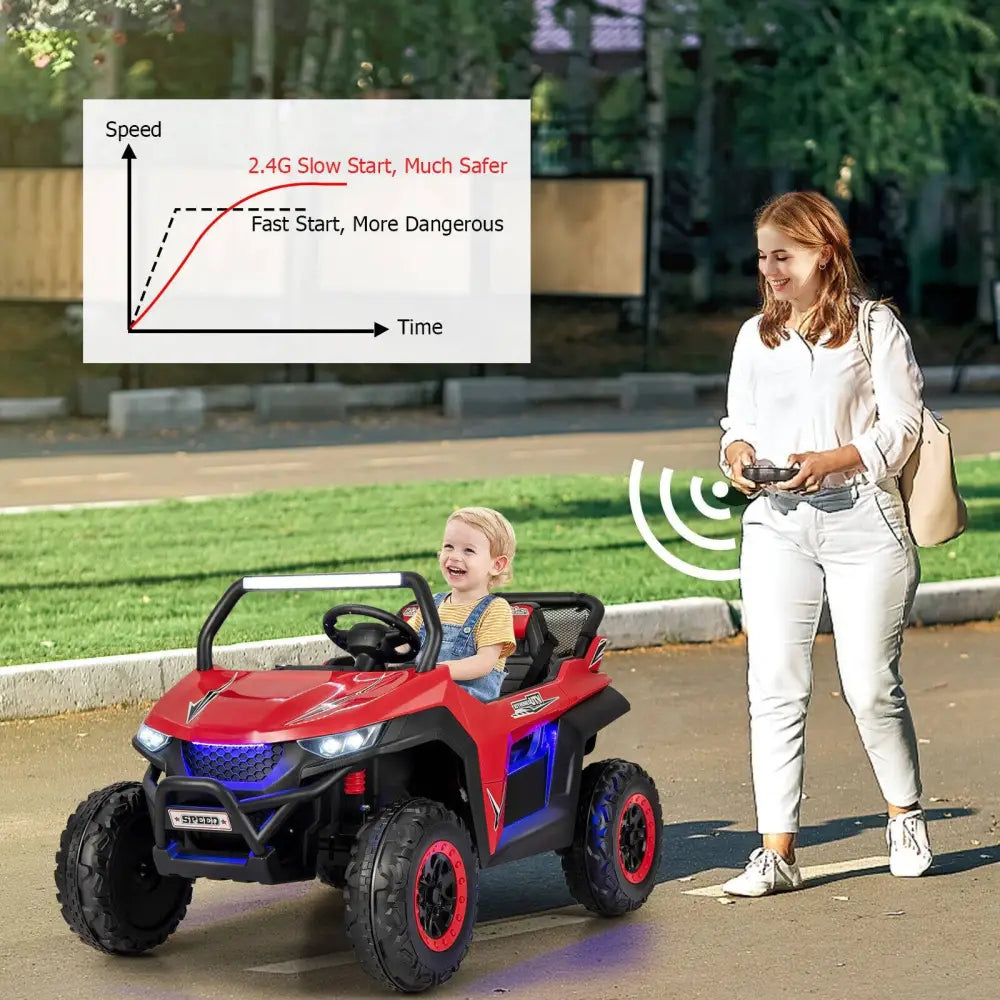 12V 2-Seater Kids Ride on UTV with Slow Start Function Music-Red - Red - Powered Ride On Toys