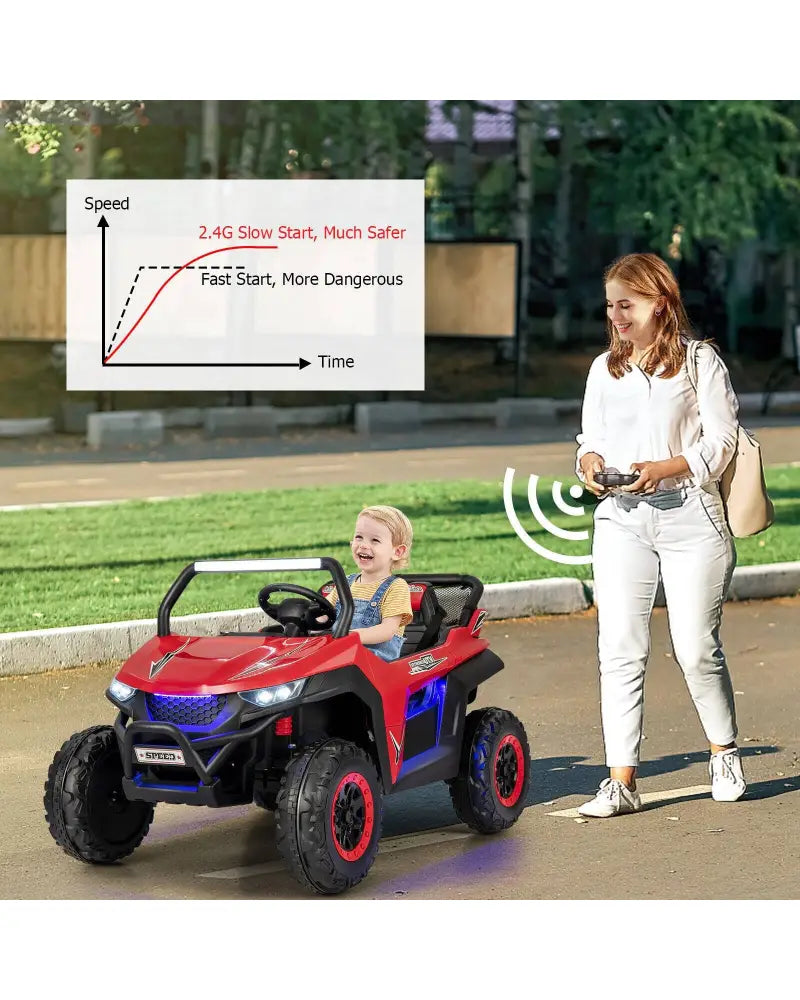 12V 2-Seater Kids Ride on UTV with Slow Start Function Music-Red - Red - Powered Ride On Toys