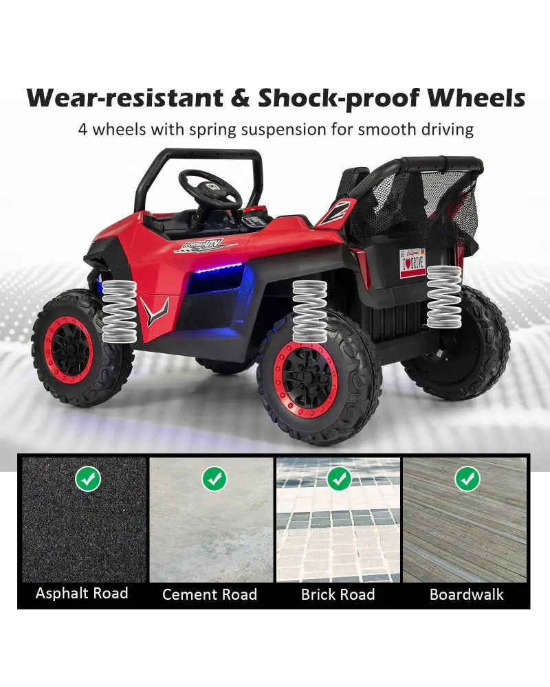 12V 2-Seater Kids Ride on UTV with Slow Start Function Music-Red - Red - Powered Ride On Toys