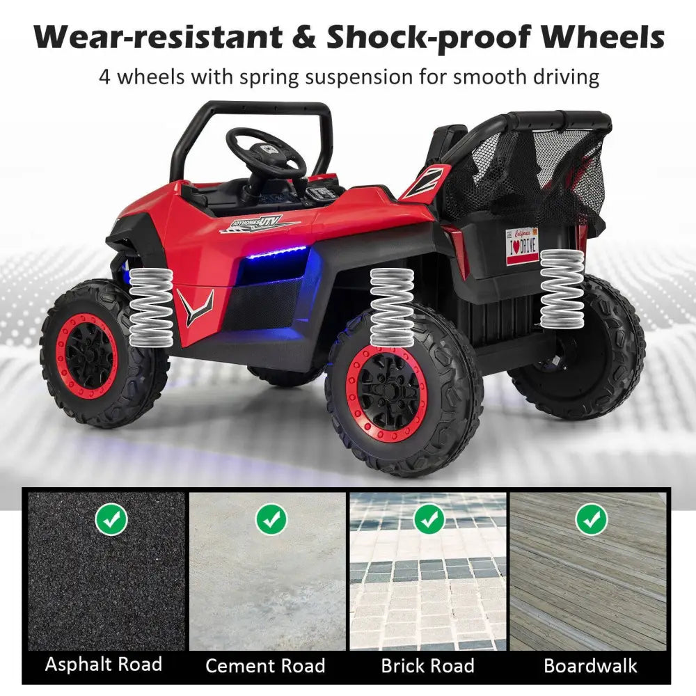 12V 2-Seater Kids Ride on UTV with Slow Start Function Music-Red - Red - Powered Ride On Toys