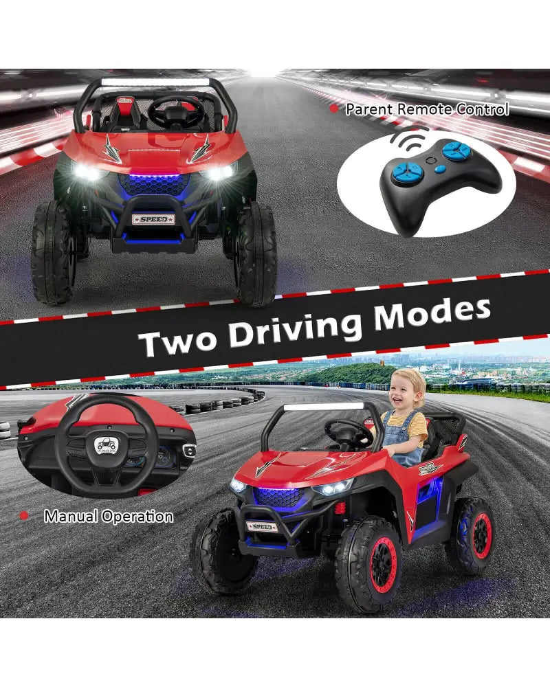 12V 2-Seater Kids Ride on UTV with Slow Start Function Music-Red - Red - Powered Ride On Toys