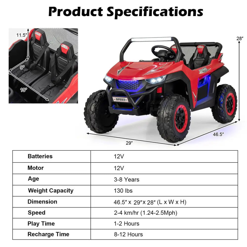 12V 2-Seater Kids Ride on UTV with Slow Start Function Music-Red - Red - Powered Ride On Toys