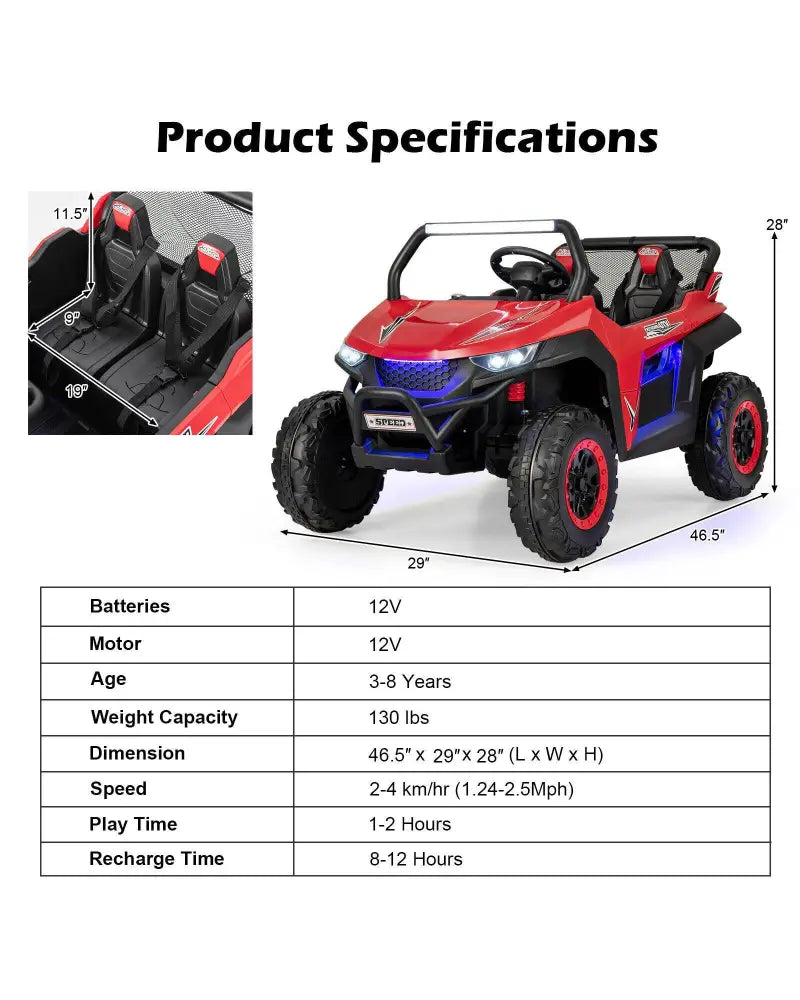 12V 2-Seater Kids Ride on UTV with Slow Start Function Music-Red - Red - Powered Ride On Toys
