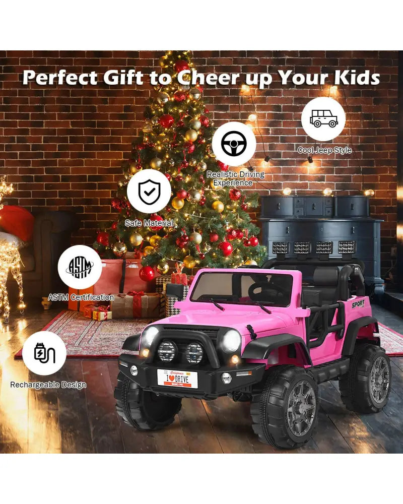 12V 2-Seater Ride on Car Truck with Remote Control and Storage Room-Pink - Pink - Powered Ride On Toys