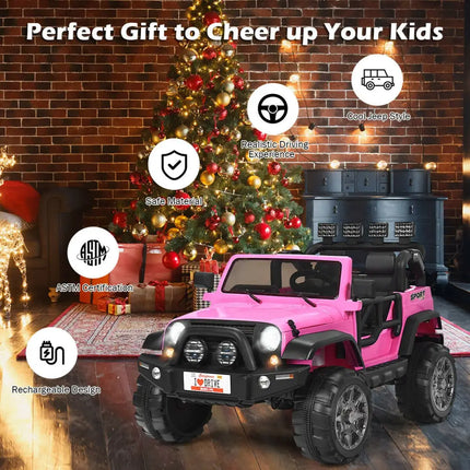 12V 2-Seater Ride on Car Truck with Remote Control and Storage Room-Pink - Pink - Powered Ride On Toys