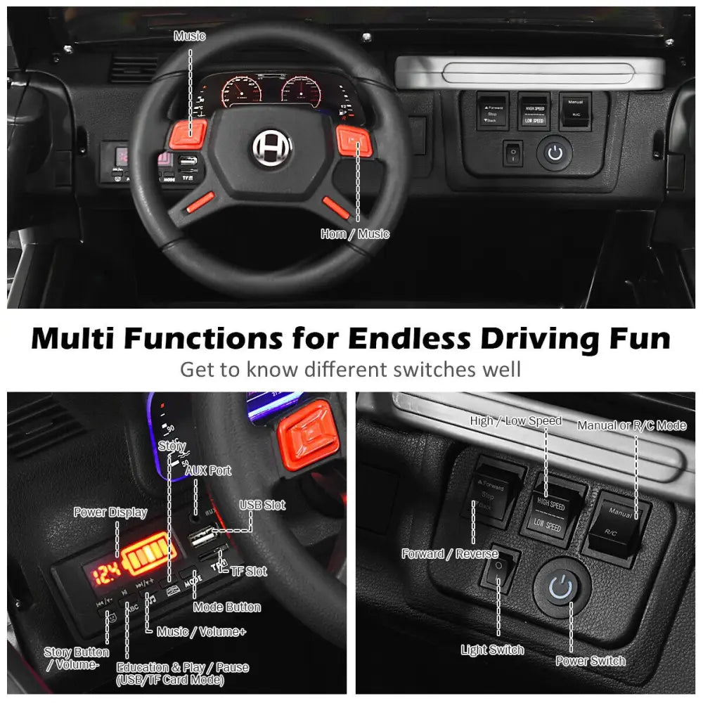 12V 2-Seater Ride on Car Truck with Remote Control and Storage Room-Black - Black - Powered Ride On Toys