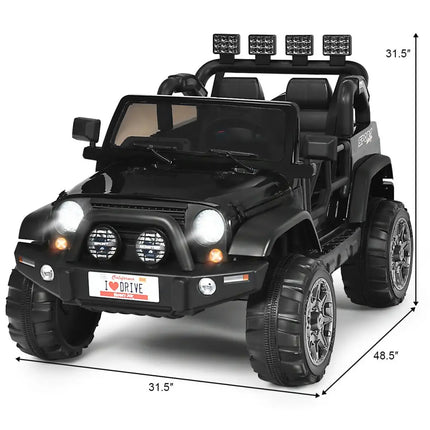 12V 2-Seater Ride on Car Truck with Remote Control and Storage Room-Black - Black - Powered Ride On Toys