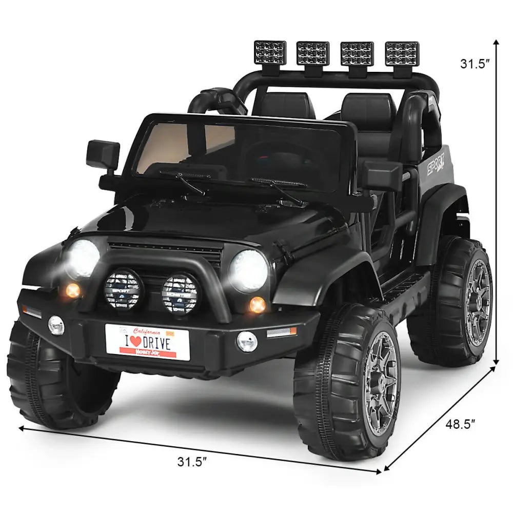 12V 2-Seater Ride on Car Truck with Remote Control and Storage Room-Black - Black - Powered Ride On Toys
