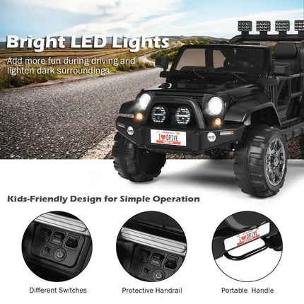 12V 2-Seater Ride on Car Truck with Remote Control and Storage Room-Black - Black - Powered Ride On Toys