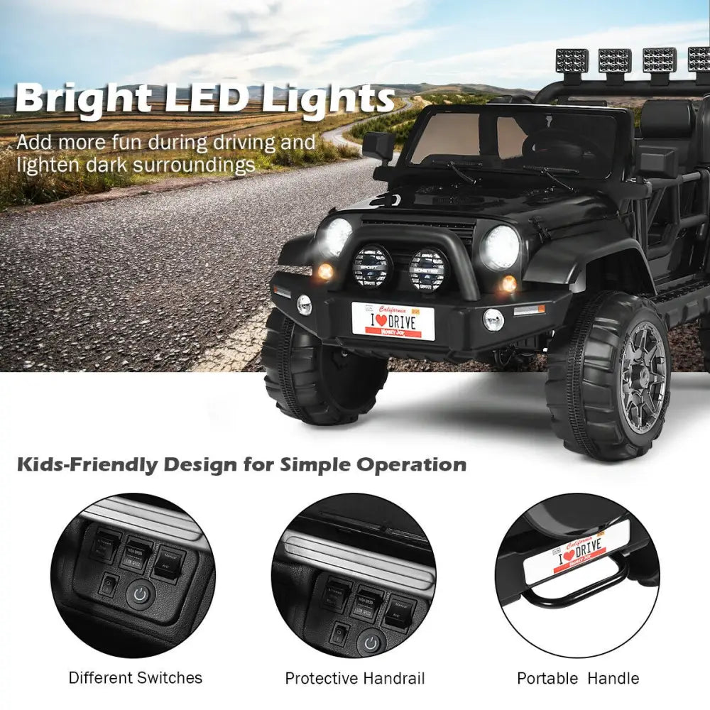 12V 2-Seater Ride on Car Truck with Remote Control and Storage Room-Black - Black - Powered Ride On Toys