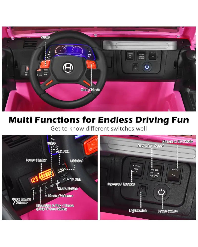 12V 2-Seater Ride on Car Truck with Remote Control and Storage Room-Pink - Pink - Powered Ride On Toys