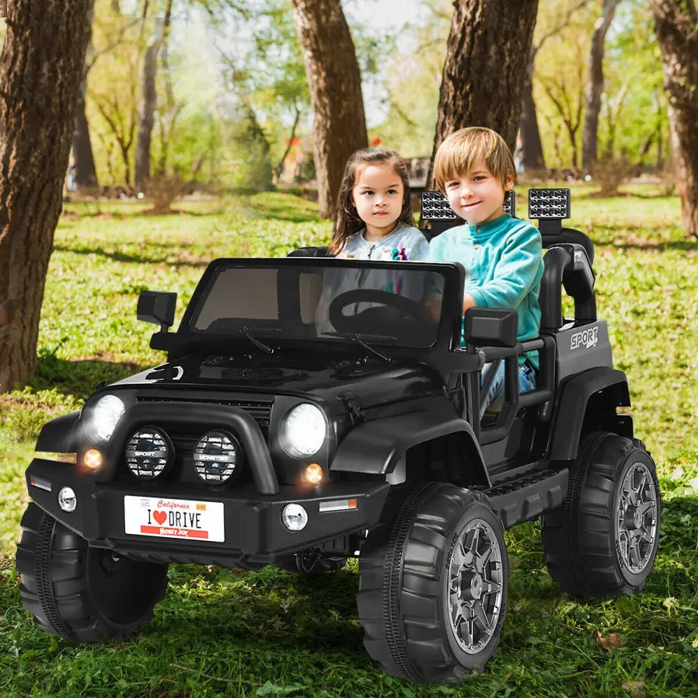 12V 2-Seater Ride on Car Truck with Remote Control and Storage Room-Black - Black - Powered Ride On Toys