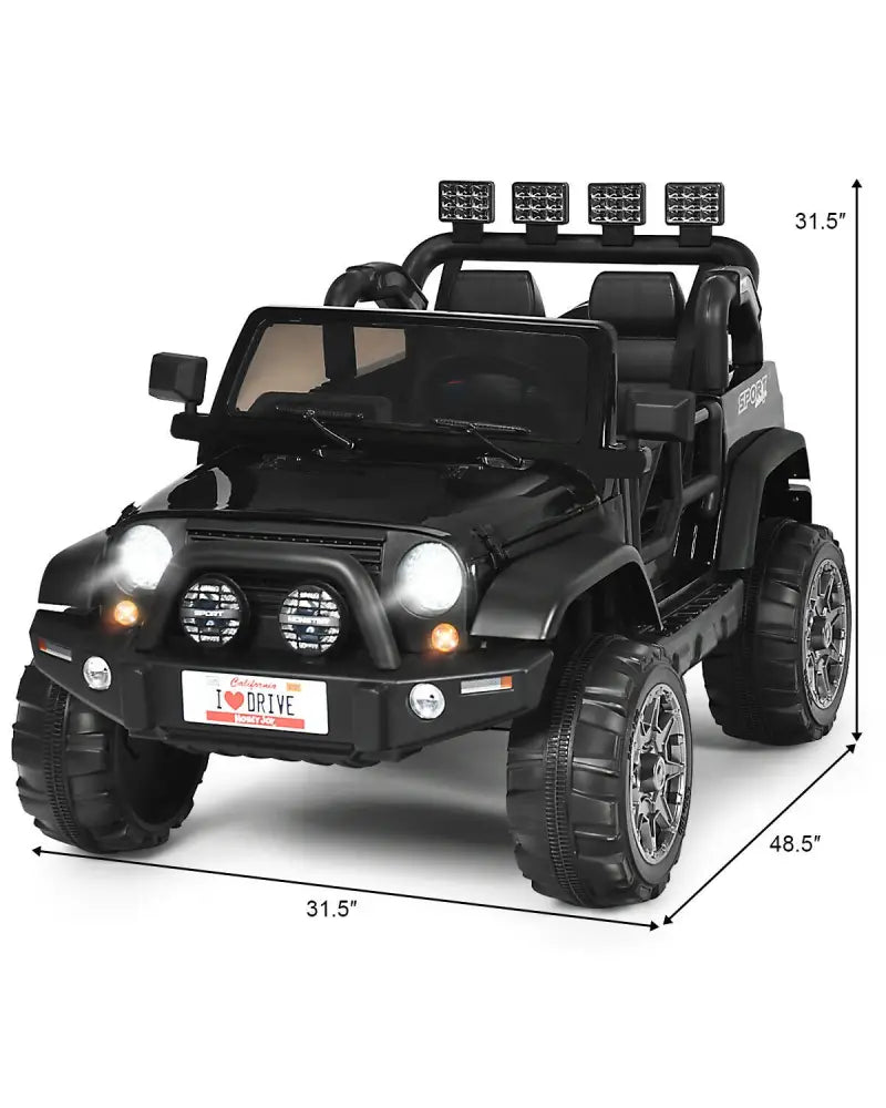 12V 2-Seater Ride on Car Truck with Remote Control and Storage Room-Black - Black - Powered Ride On Toys
