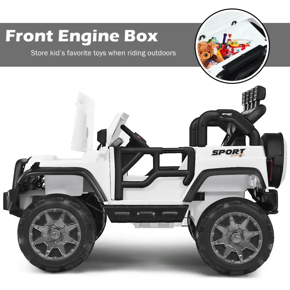 12V 2-Seater Ride on Car Truck with Remote Control and Storage Room-White - White - Powered Ride On Toys