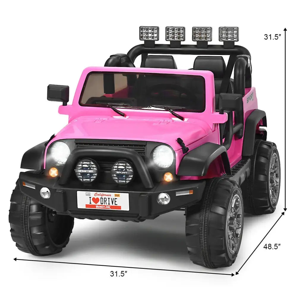 12V 2-Seater Ride on Car Truck with Remote Control and Storage Room-Pink - Pink - Powered Ride On Toys