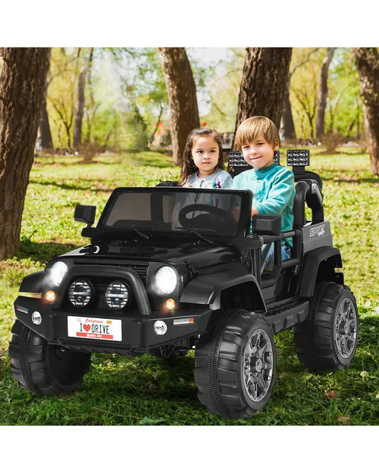 12V 2-Seater Ride on Car Truck with Remote Control and Storage Room-Black - Black - Powered Ride On Toys