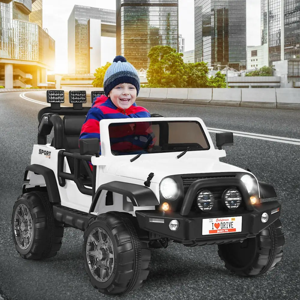 12V 2-Seater Ride on Car Truck with Remote Control and Storage Room-White - White - Powered Ride On Toys