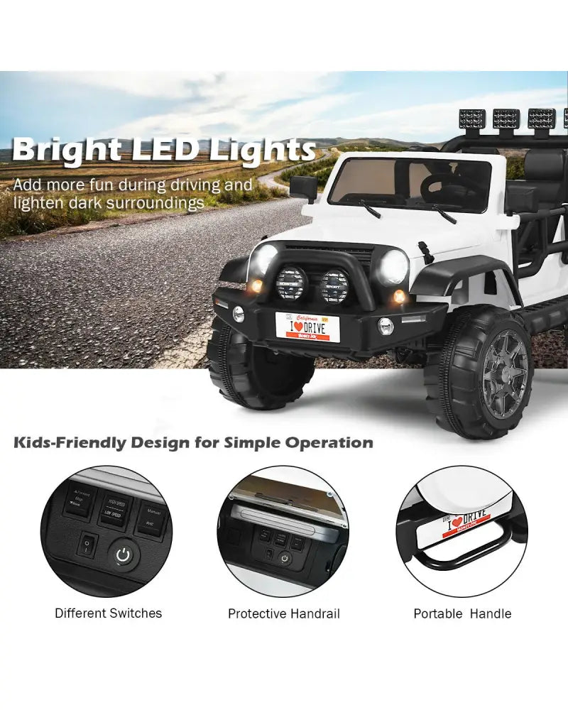 12V 2-Seater Ride on Car Truck with Remote Control and Storage Room-White - White - Powered Ride On Toys