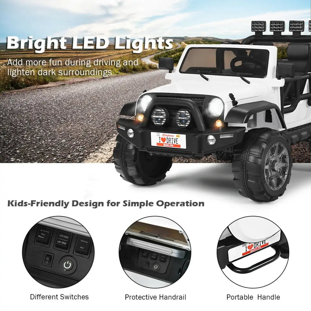 12V 2-Seater Ride on Car Truck with Remote Control and Storage Room-White - White - Powered Ride On Toys