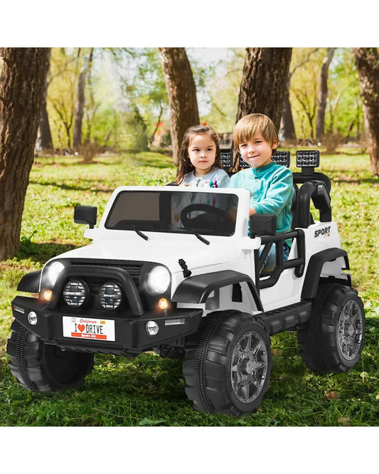 12V 2-Seater Ride on Car Truck with Remote Control and Storage Room-White - White - Powered Ride On Toys
