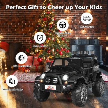 12V 2-Seater Ride on Car Truck with Remote Control and Storage Room-Black - Black - Powered Ride On Toys