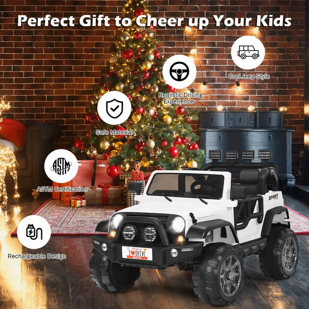 12V 2-Seater Ride on Car Truck with Remote Control and Storage Room-White - White - Powered Ride On Toys
