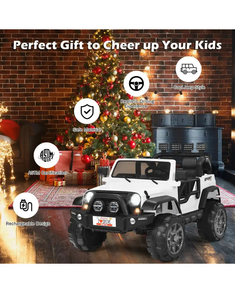12V 2-Seater Ride on Car Truck with Remote Control and Storage Room-White - White - Powered Ride On Toys