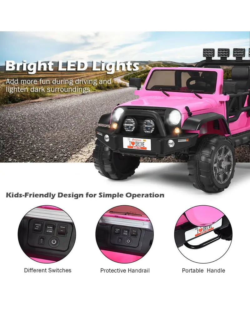 12V 2-Seater Ride on Car Truck with Remote Control and Storage Room-Pink - Pink - Powered Ride On Toys