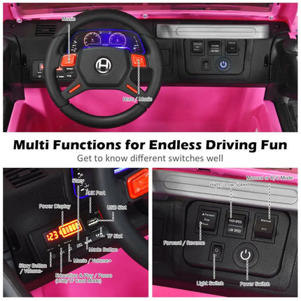 12V 2-Seater Ride on Car Truck with Remote Control and Storage Room-Pink - Pink - Powered Ride On Toys