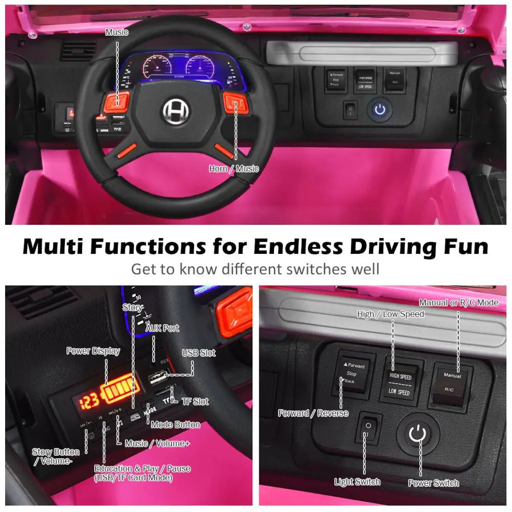 12V 2-Seater Ride on Car Truck with Remote Control and Storage Room-Pink - Pink - Powered Ride On Toys