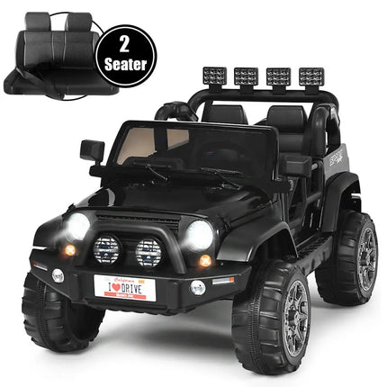 12V 2-Seater Ride on Car Truck with Remote Control and Storage Room-Black - Black - Powered Ride On Toys