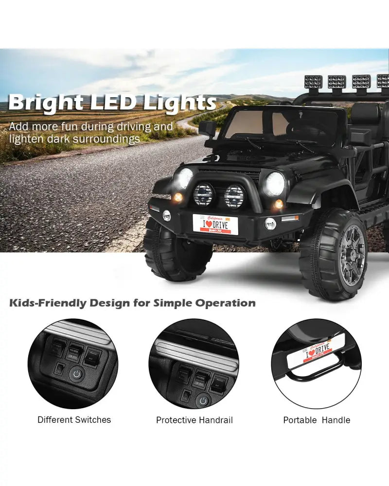 12V 2-Seater Ride on Car Truck with Remote Control and Storage Room-Black - Black - Powered Ride On Toys
