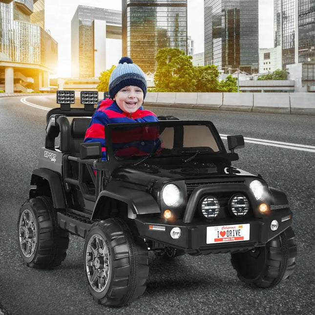 12V 2-Seater Ride on Car Truck with Remote Control and Storage Room-Black - Black - Powered Ride On Toys