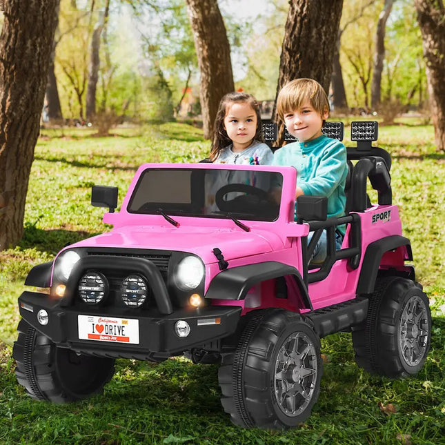12V 2-Seater Ride on Car Truck with Remote Control and Storage Room-Pink - Pink - Powered Ride On Toys