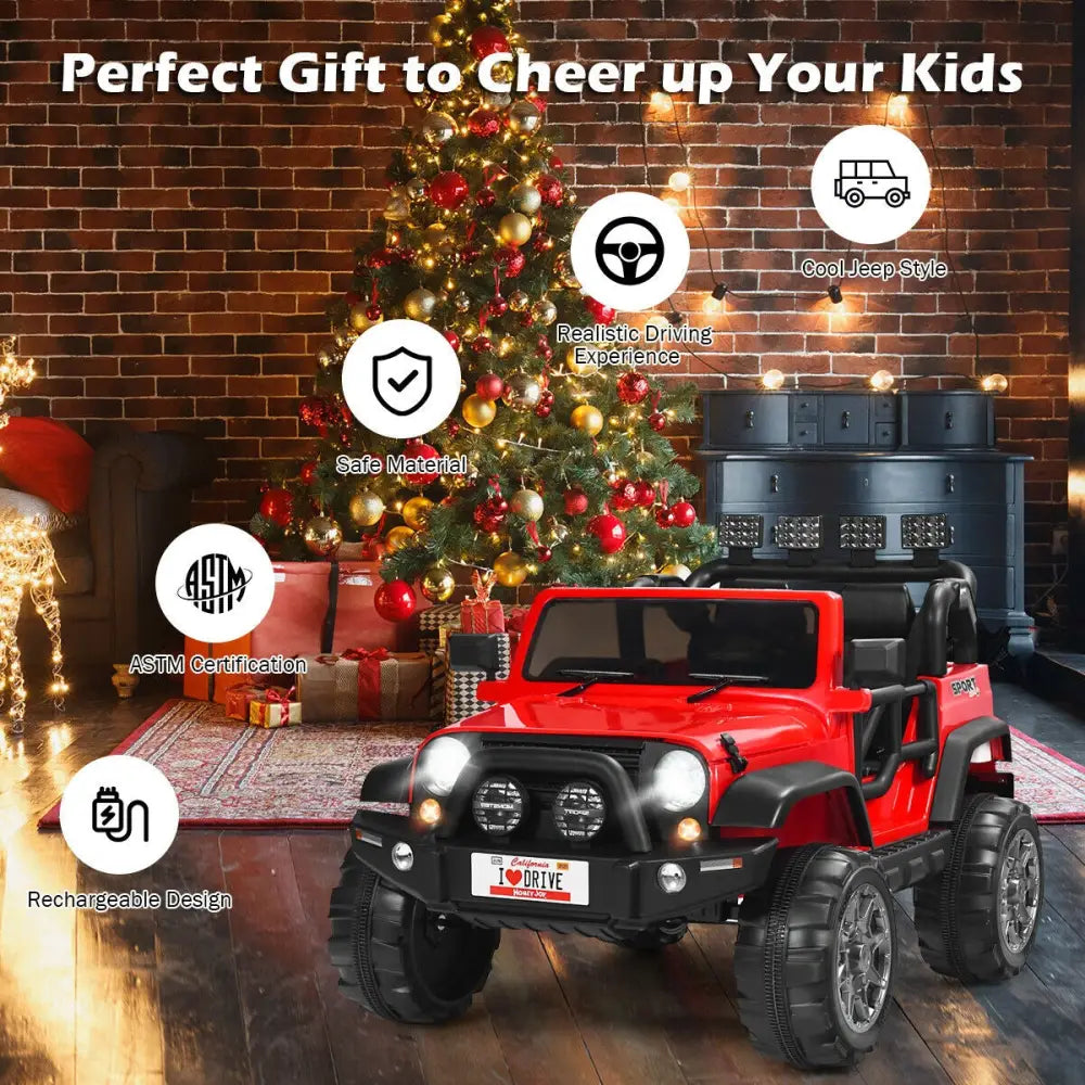 12V 2-Seater Ride on Car Truck with Remote Control and Storage Room-Red - Red - Powered Ride On Toys