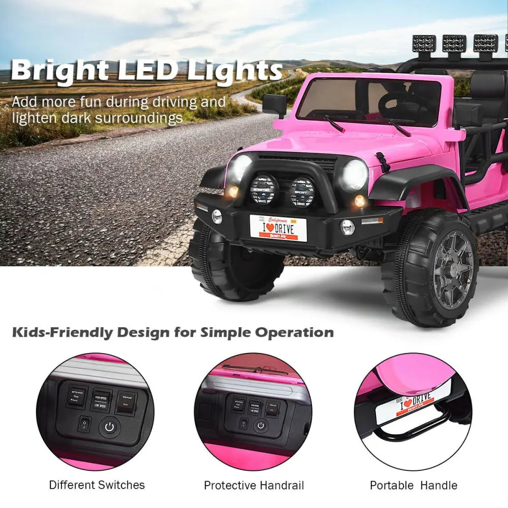 12V 2-Seater Ride on Car Truck with Remote Control and Storage Room-Pink - Pink - Powered Ride On Toys