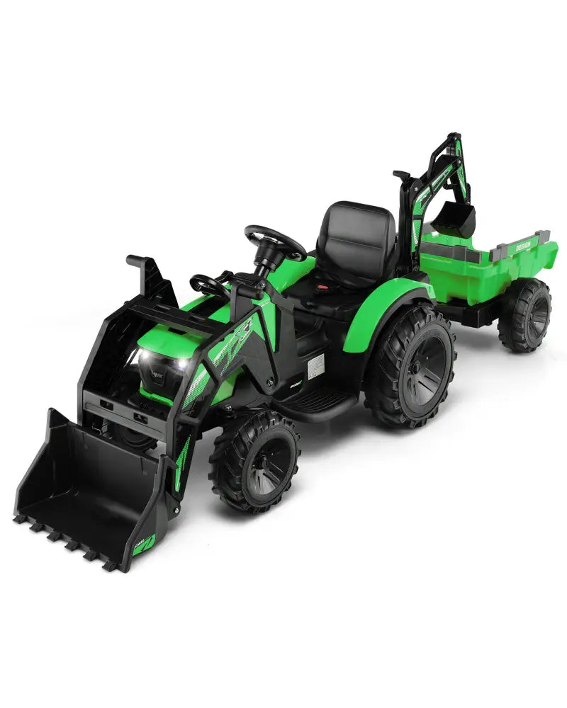 12V 3 in 1 Kids Ride On Excavator with Shovel Bucket and Music-Green - Green - Powered Ride On Toys