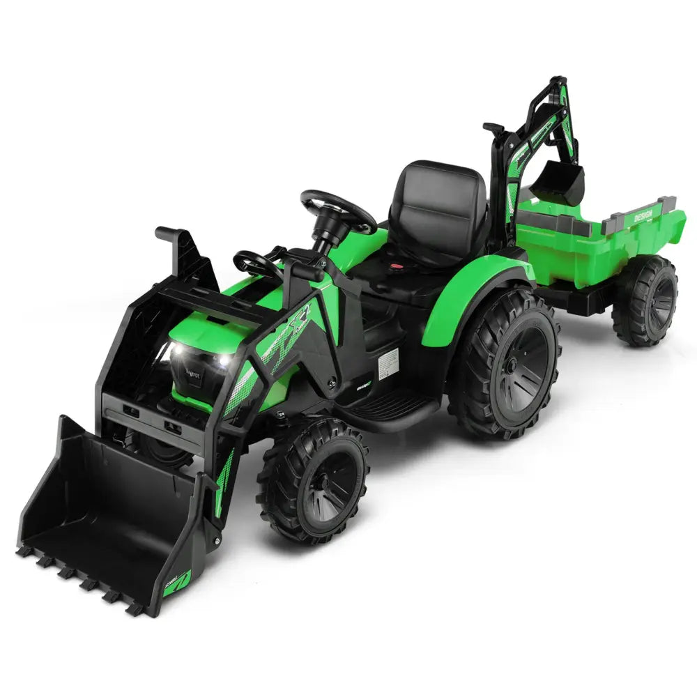 12V 3 in 1 Kids Ride On Excavator with Shovel Bucket and Music-Green - Green - Powered Ride On Toys