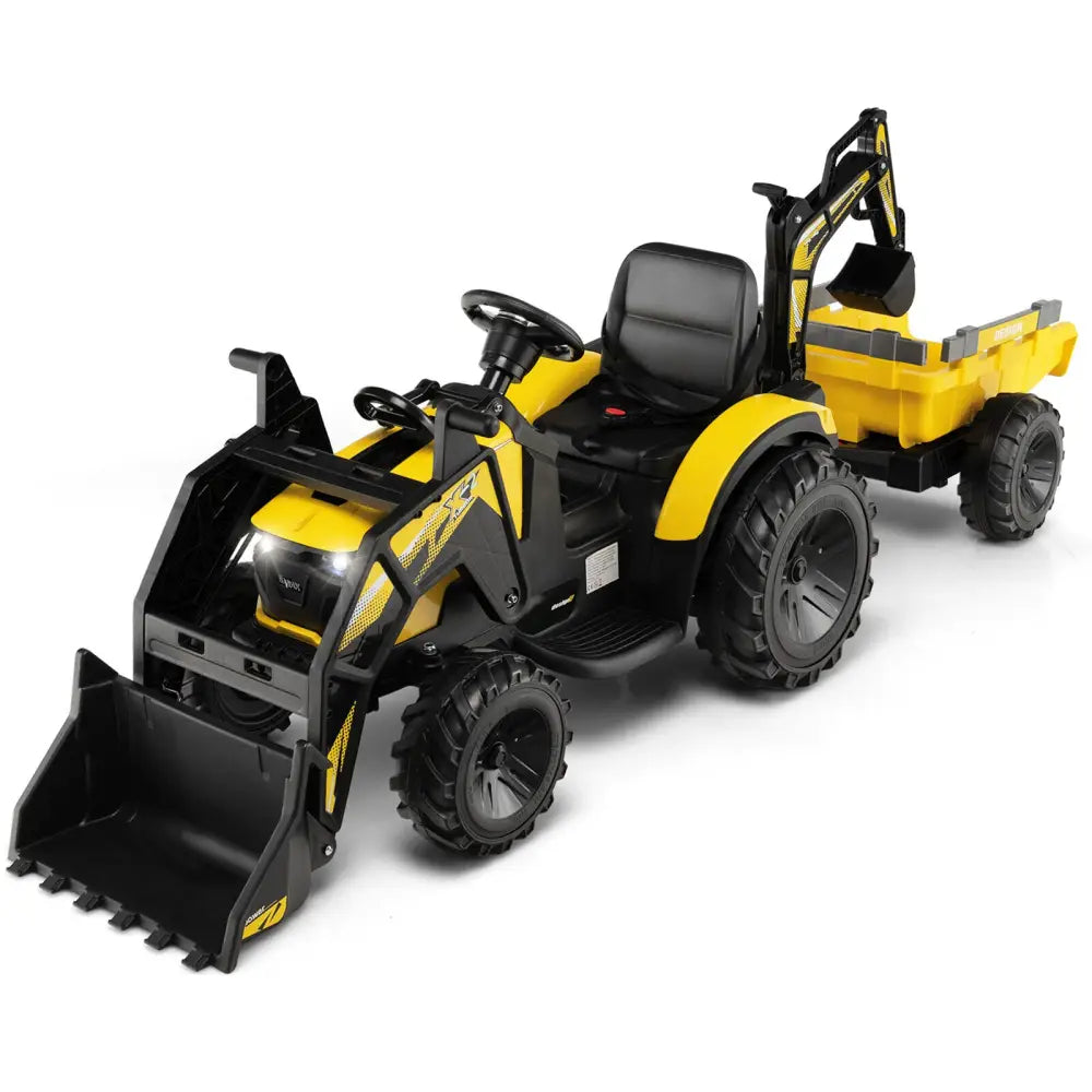 12V 3 in 1 Kids Ride On Excavator with Shovel Bucket and Music-Yellow - Yellow - Powered Ride On Toys