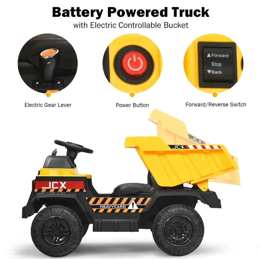 12V Battery Kids Ride On Dump Truck with Electric Bucket and Dump Bed-Yellow - Yellow - Powered Ride On Toys