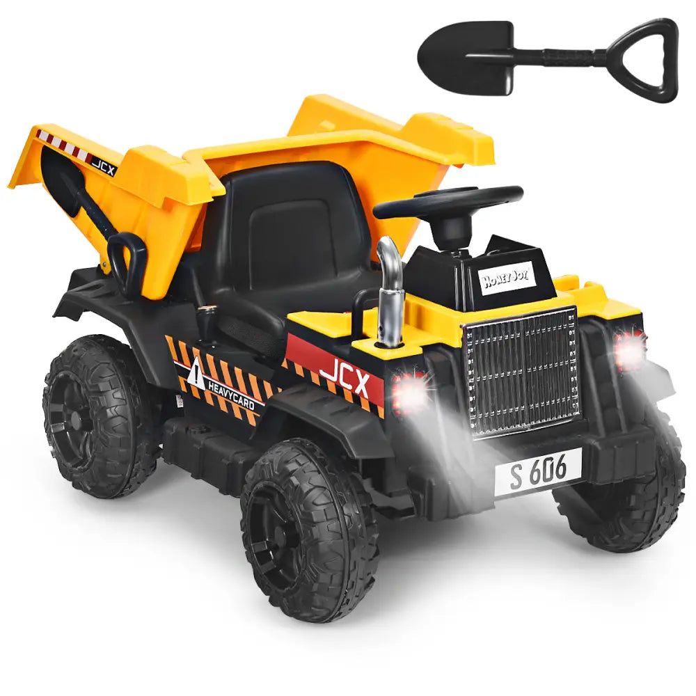 12V Battery Kids Ride On Dump Truck with Electric Bucket and Dump Bed-Yellow - Yellow - Powered Ride On Toys