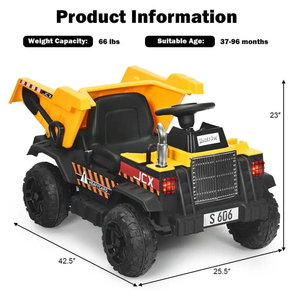 12V Battery Kids Ride On Dump Truck with Electric Bucket and Dump Bed-Yellow - Yellow - Powered Ride On Toys